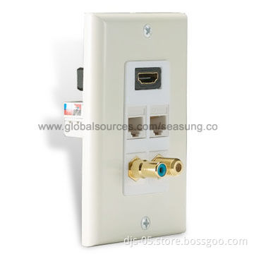 HDMI Female+ RCA*1+F (Coaxial )*1+RJ45 *2 Wall Plate with Gold-plated Connector, High Performance